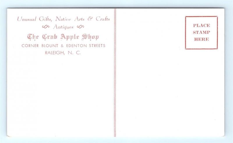 Postcard NC Raleigh The Crab Apple Shop Gifts Antiques Arts & Crafts R71