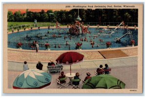 View Of Washington Park Swimming Pool Racine Wisconsin WI Vintage Postcard 