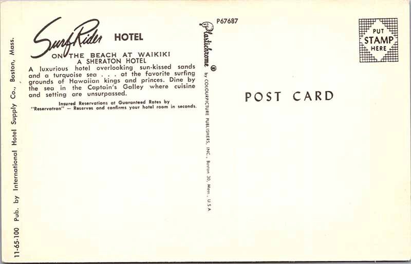 Postcard HOTEL SCENE Honolulu - Waikiki Hawaii HI AO1152