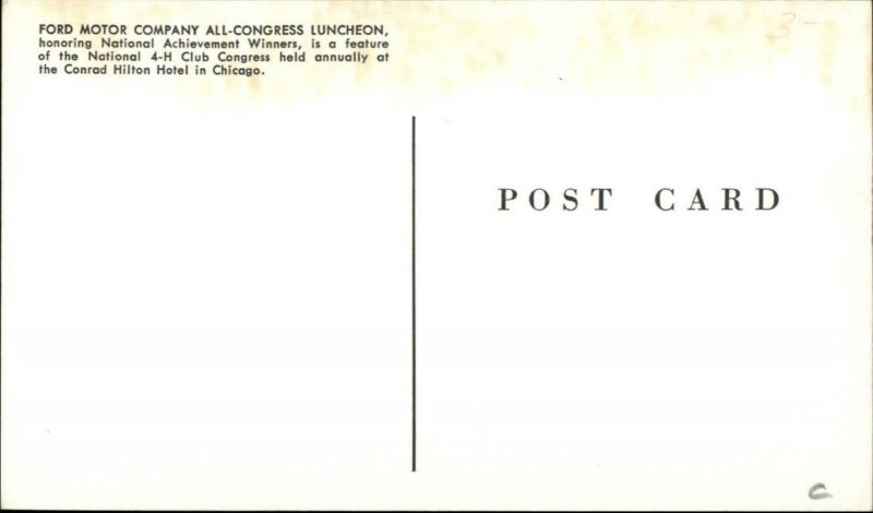 Ford Motor Co All Congress Luncheon Hilton Hotel Chicago Real Photo Postcard