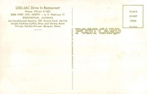 Birmingham Alabama Lou Jac Drive In Restaurant Antique Postcard KK2012