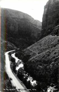 c1950 Real Photo PC; In the Depths of Shell Canyon/Canon WY Big Horn Co Sanborn