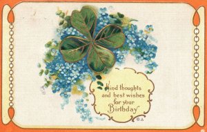 Vintage Postcard 1912 Kind Thoughts Best Wishes Birthday Blue Petals Bordered