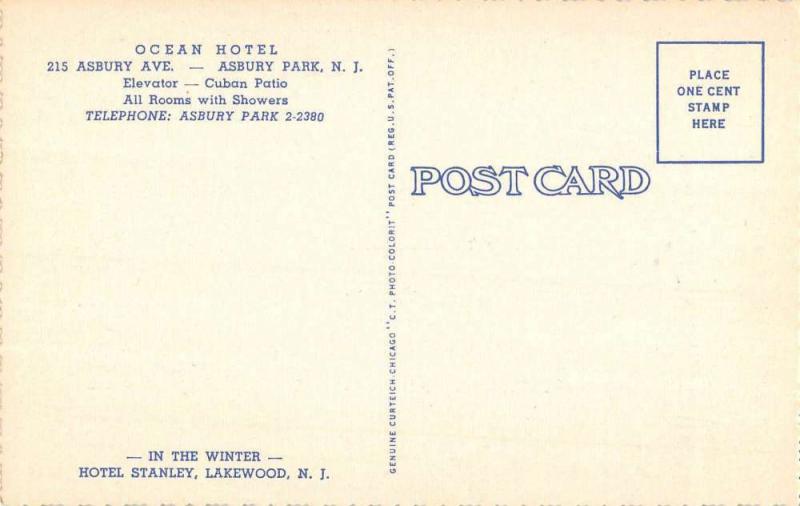 Asbury Park New Jersey Ocean Hotel Street View Antique Postcard K102052