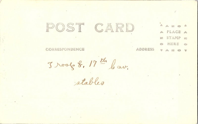 RPPC Postcard Horses Lined Up 17th Cavalry Horse Stables U.S. Army c1918