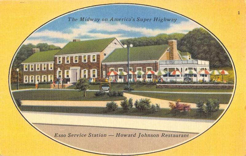 Pennsylvania Turnpike Howard Johnson Restaurant Esso Station Postcard K80851