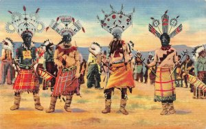 Native Americana  APACHE INDIAN DEVIL DANCE  Headdress~Masks  1941 Postcard