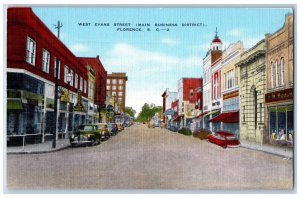 Florence South Carolina Postcard West Evans Street Main Business District c1940