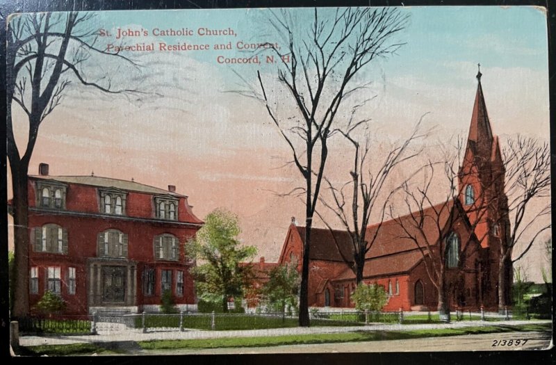 Vintage Postcard 1911 St. John's Catholic Church Residence & Convent, Concord NH