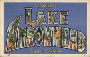 Lake Arrowhead CA Large Letter Linen Postcard