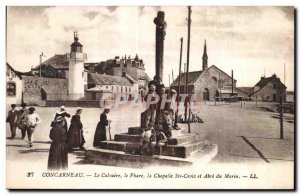 Old Postcard Concarneau Calvary Lighthouse Chapel St. Croix and Abri du Marin...