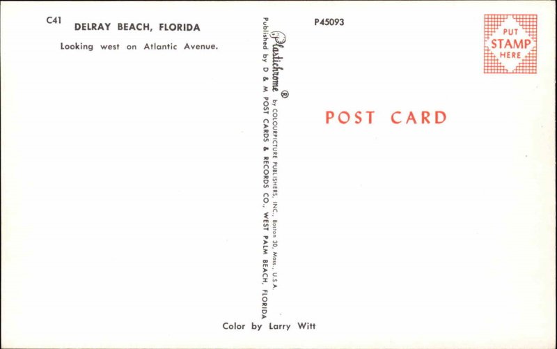 Delray Beach Florida FL Atlantic Ave Classic 1960s Cars Vintage Postcard