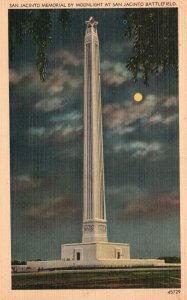 Vintage Postcard 1930s San Jacinto Memorial Battlefield By Moonlight Texas TX