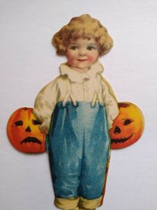 Halloween Diecut Placecard Ellen Clapsaddle Wolf Original Girl JOL Pumpkins