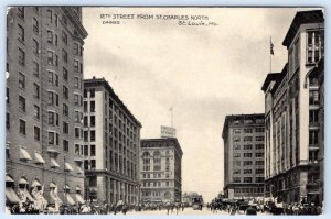 1910's ST LOUIS MISSOURI 12th STREET FROM ST CHARLES NORTH TROLLEY CARPOSTCARD