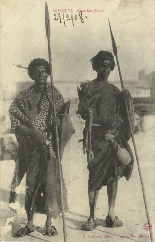 djibouti, Armed Native Somali Warriors, Desert Nomads (1908) Postcard