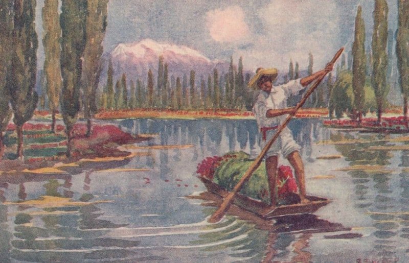 Tlahuac Rowing Boat Antique Mexican Mexico Painting Postcard
