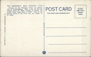 Fredericksburg VA Golf Course Mansfield Hall c1920 Postcard