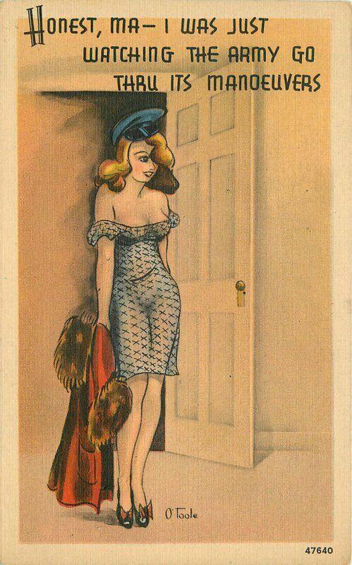 Army Comic artist impression Humor Military 1940s Sexy Pin up Girl Postcard 2236