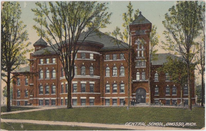 1908 OWOSSO Michigan Mi Postcard CENTRAL SCHOOL BUILDING