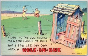 Old Woman Golf Course Ball Went To The Toilet Hole Comic Card Postcard