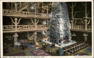 Yellowstone Nat'l Park Lobby Old Faithful Inn c1910 Detroit Publishing Postcard