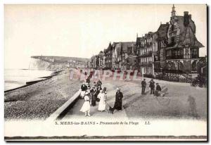 Old Postcard Mers les Bains Beach Promenade