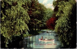 Vtg Detroit Michigan MI Canal Belle Isle Canoes Row Boat 1909 Old View Postcard