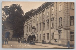 Halmstad Sweden Hotel Martenson and Norreport Gate RPPC Postcard M37