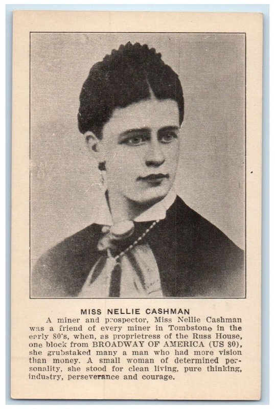 c1940 Miss Nellie Cashman Miner Tombstone Broadway Phoenix Arizona AZ Postcard