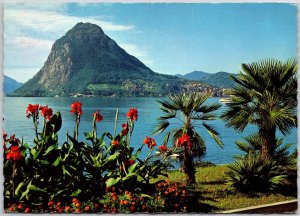 Lugano San Salvatore Switzerland Mountain Palm Trees Flowers Postcard