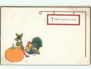 Pre-Linen Thanksgiving PILGRIM BOY & TURKEY & HALLOWEEN PUMPKIN AB4430