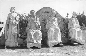 Santa Barbara California 1951 RPPC Real Photo Postcard Mission Statues Faith