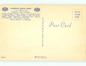 Unused Pre-1980 ALLENDALE MOTOR COURT MOTEL Allendale South Carolina SC u0450-29