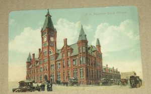 VINTAGE UNUSED POSTCARD N.W. PASSENGER DEPOT CHICAGO ILL. PENNY PC