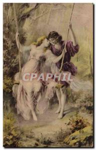 Fantasy - Couple - Romantic couples swinging together - CPA