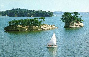 Vintage Postcard Matsushima One Of Japan's Scenic Trio Islets Pine Trees Ships