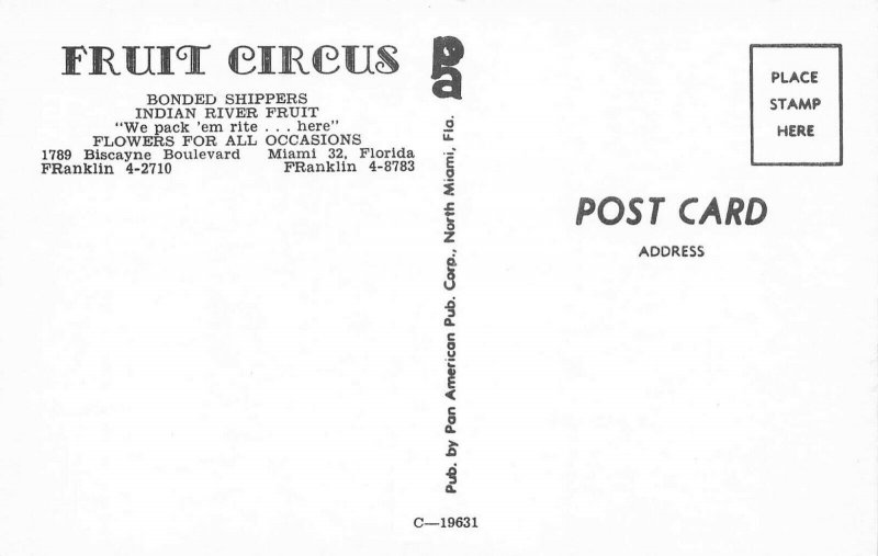 Miami FL Fruit Circus Indian River Fruit Signage Postcard 