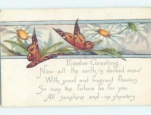 Pre-Linen easter signed MONARCH BUTTERFLIES ON THE DAISY FLOWERS hr2657@