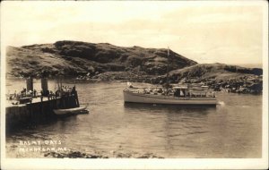 Monhegan Maine ME Boat in Harbor Dock Real Photo Vintage Postcard