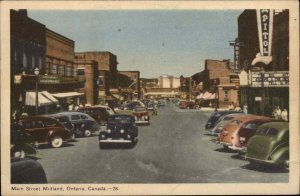 Midland Ontario ON Main Street Scene Classic Cars Vintage Postcard