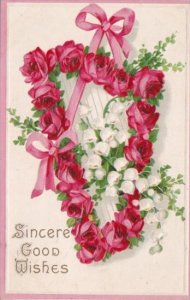 Sincere Good WIshes Harp Wrapped In Beautiful Red Roses1913