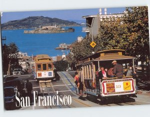 Postcard Cable Cars in Hyde Street Alcatraz San Francisco California USA