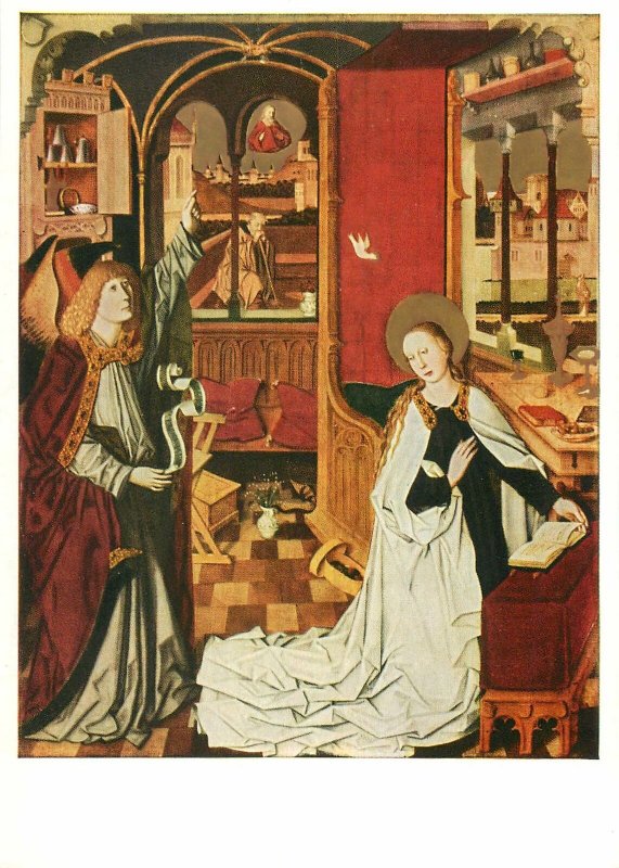 Postcard Religion icon painting statue Unbekannter Meister Passau Verkundigung