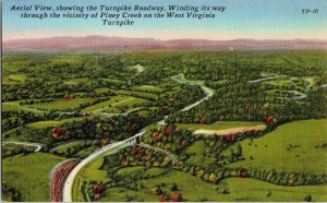 Aerial View Turnpike Roadway Piney Creek West Virginia Postcard Linen Unposted 