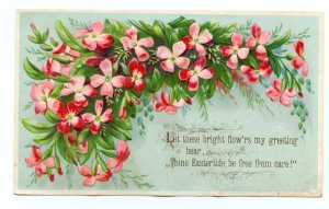 1800's VINTAGE ANTIQUE VICTORIAN EASTER*CARD*PINK FLOWERS*EMBOSSED*GREETING