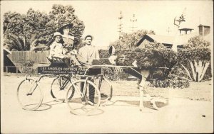 Los Angeles California CA Ostrich Farm Cart Children RPPC Vintage Postcard