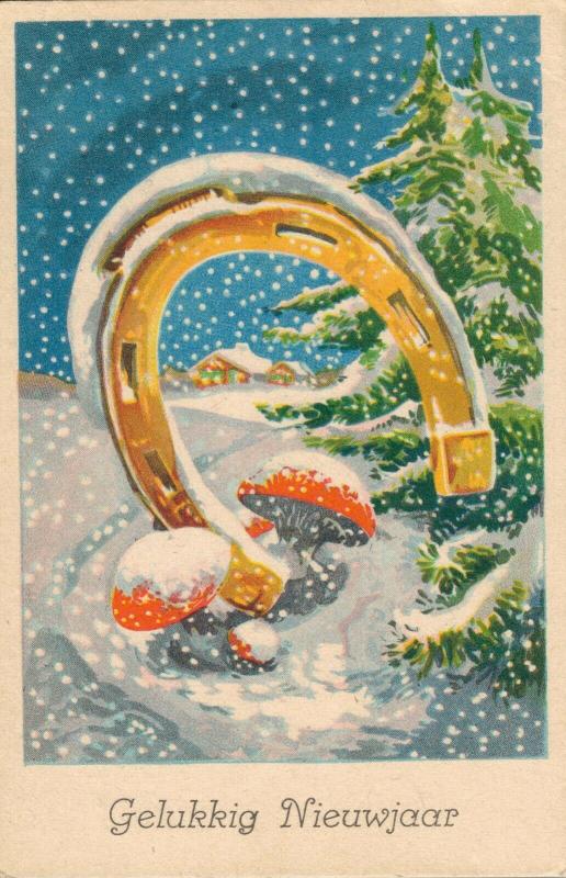 Happy New Year Vintage Snow Postcard 01.60