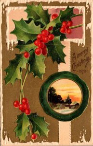 Merry Christmas With Holly 1909