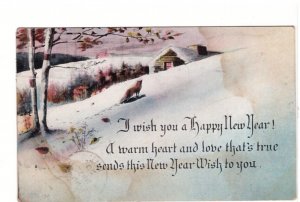 A Happy New Year, Fox, Winter Scene, 1920 Postcard, War Savings Stamps Postmark